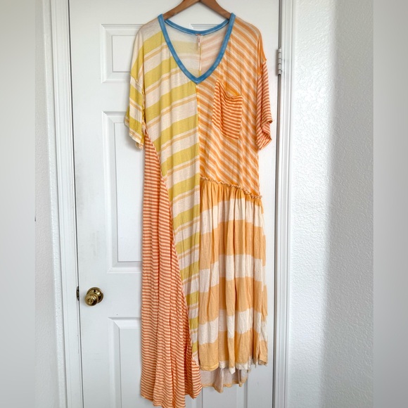 Free People Shellyanne Striped MaxiDress Size M Medium Orange White Yellow Blue - Picture 2 of 6